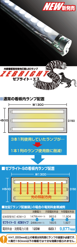 内照看板専用 直管ledランプ ゼブライト S
